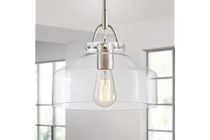 WUZUPS Lámpara de araña Rústico Farmhouse Industrial Ronda Techo Colgante Lámpara LED con pantallas de cristal transparente para Comedor Cocina Isla Vestíbulo Entrada, E27 Base, Níquel cepillado