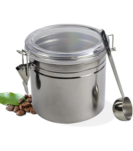 Boîte à Café Hermétique En Acier Inoxydable 304 - 1,8 Litres - Avec Vanne à Une Voie Et Suivi De Date - Pour Conserver Grains De Café, Thé, Céréales, Farine...