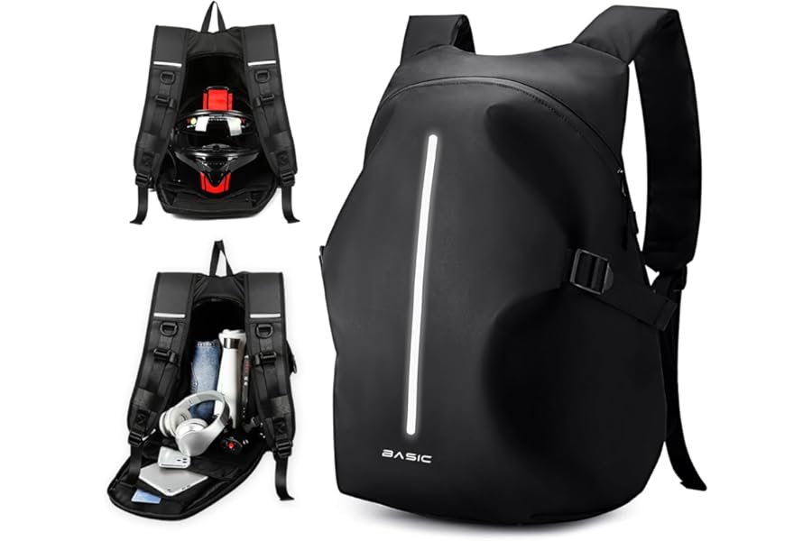 WEPLAN Motorcycle Helmet Backpack Mens Womens Motorbike Backpack Waterproof Motorcycle Helmet Bag Motorbike Bags for Men Reflective Backpacks Cycling Backpacks Rucksack,Black L