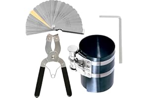 Swpeet Set di 4 compressori ad anello a pistone da 10,2 cm e attrezzi regolabili per l'installazione del pistone, pinza di rimozione con chiave inglese e sonde in acciaio inox, set per motore auto