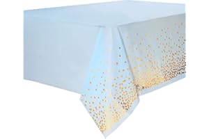 Duocute 4 Pezzi Tovaglia per Feste Blu e Oro Usa e Getta per Tavolo Rettangolare, Copritavolo Rettangolare con Coriandoli a Pois Dorati per BabyShower, Compleanno Ragazzo, Tea Party, 137 cm x 274 cm