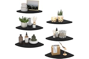 HORLIMER Black Corner Shelf for Wall Set of 6, Rustic Wooden Floating Corner Shelves for Kitchen Bedroom, Living Room, Bathroom