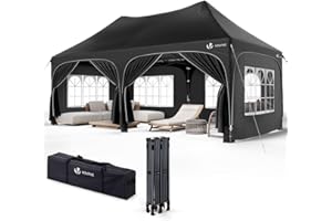 VOUNOT® Carpa Plegable Gazebo 3x6m con Laterales, Cenador Impermeable Anti-UV Altura Ajustable, Pabellón Pergola de Jardín con Sacos Arena y Bolsa Transporte para Camping Fiestas Bodas Exterior, Negro