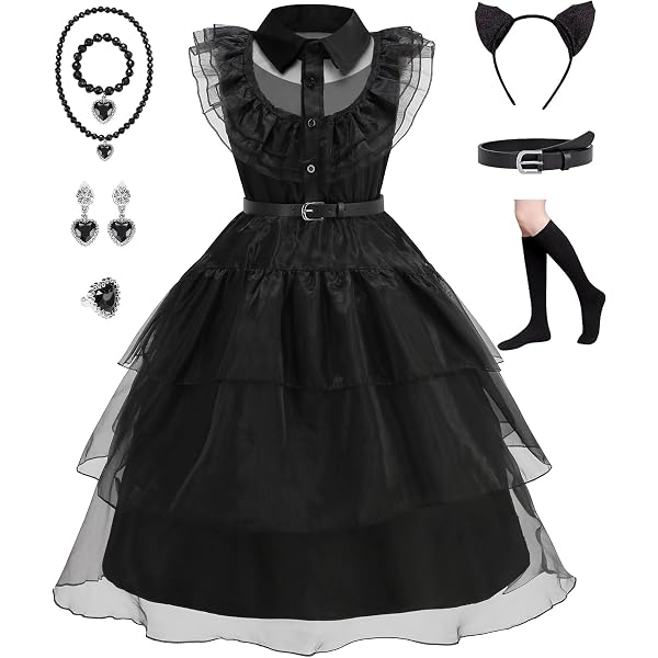Costume Halloween Fille 8 Pièces - Robe Tulle, Perruque, Bijoux - Taille 110 Cm, 4+ Ans - Fête, Carnaval - 7