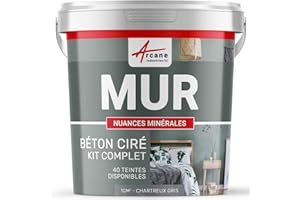 Béton Ciré Mur - Kit complet 40 couleurs avec primaire et finition - 10 m² - Mate Chartreux - Gris - ARCANE INDUSTRIES