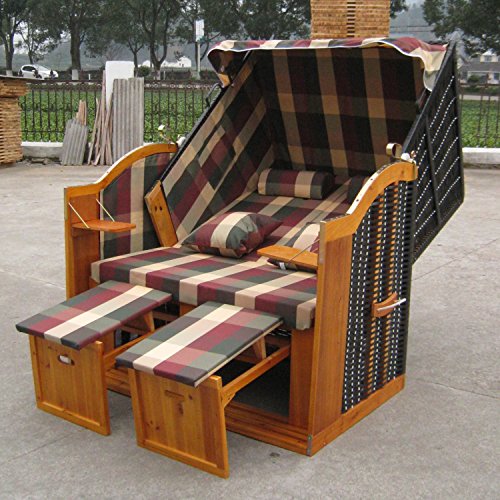 Zweisitzer Strandkorb mit klappbarer Rückenlehne für 2 Personen 118 x 80 x 160 cm (Grau) - 2