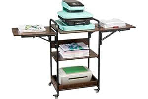 VEVOR Mesa de Prensa de Calor con Estación de Carga, Soporte de Prensa de Calor Móvil de 3 Niveles, Banco de Trabajo de Metal con Ruedas para Máquina de Transferencia de Sublimación, Marrón