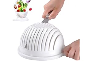 Salad Cutter Bowl Vegetable Cutter Bowl Salad Maker Bowl Cutter Slicer Fruit Chopper Basket Vegetable Washer Server Strainer 60 Seconds Multifunctional Fast Effective Easy to Use by Hmjunboys（White）