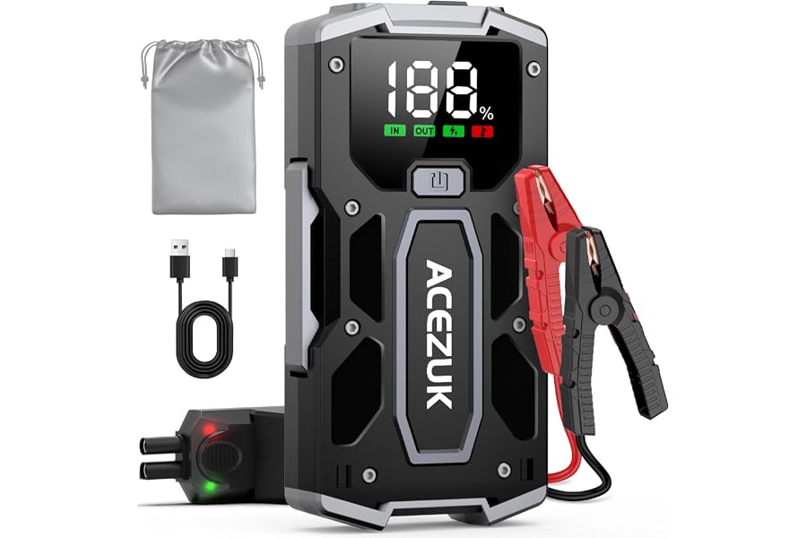 ACEZUK Avviatore Batteria Auto,7000A Avviatore di Emergenza per Auto/Moto(7.0L Gas or 5.5L Diesel) Starter Batteria Portatile