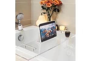 ‎EZCASCH Ezcasch Badewannenablage aus Acryl Glas 75cm Badewannenbrett Badewannentablett Badewannenregal als Badewannen Zubehör für Deko Badewanne, Transparent
