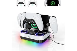 ARIKROII Estación de Carga para PS Portal y Mando PS5, Cargador Portátil con Efecto de luz RGB para PS Portal Remote Player, Carga Rápida 3 en 1 Cargador para Playstaiton 5 con Cable y Indicador LED