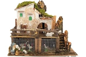 Holyhome Casa para Belén con pastor benino iluminado 28x15x22 cm (11,02x5,90x8,66 Inch)