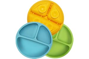 PandaEar antypoślizgowe, dzielone, stabilne talerze dla niemowląt, z przyssawkami, bez BPA, 3 sztuki, do mycia w zmywarce i używania w kuchence mikrofalowej