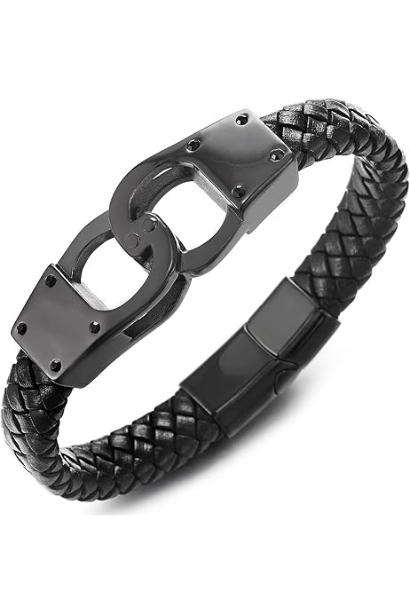 Porra Extensible Defensa Personal Bling Jewelry Biker Partner In Crime Pulsera Esposas Para Hombres Negro Tono Plata Acero Inoxidable 8 Pulgadas Botón Bisagra Cierres Pulsera España