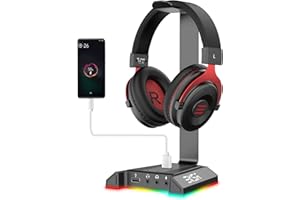 EKSA W1 RGB Headphones Stand Gaming Headset Stand with 7.1 Surround Sound, Desktop Headphone Holder with 3.5mm Aux and 2 USB Ports, Aluminum PC Gamer Headset Accessories