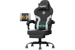 HAPGIFTㅤ HapGIFT Gaming Chairs, Computer Chair with Footrest and Massage Lumbar Support, High Back Ergonomic Swivel Gamer Chair, Reclining Gaming Chairs with Armrests, Headrest for Adults, 300LBS (Black-Grey)