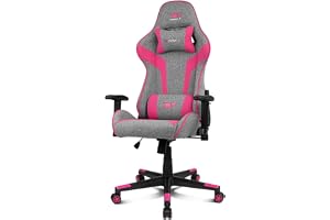 DRIFT Gaming Chair DR90 -DR90GP - Fotel do gier, oddychająca tkanina, tapicerowane podłokietniki 2D, wzmocniona nylonowa podstawa, tłok klasy 4, pochylenie, poduszka lędźwiowa/szyjna, szary/różowy