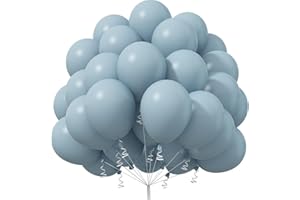 Jobkoo Blue Balloons 12 Inch, 50 Pcs Pale Aqua Blue Balloon Muted Dusty Blue Latex Balloons Matte Retro Powder Light Blue Helium Balloons for Birthday Boho Baby Shower Bachelorette Party Decorations