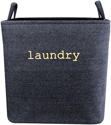 Household Denim Collapsible Large Size Laundry Hamper with Two Handles, Heavy Duty and Durable, Collapsible and Self Standing as Laundry Basket (17 x 13.3 x 16.5inch) (Large Denim)