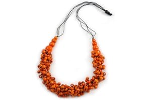Avalaya Orange Wood Bead Cluster Black Cotton Cord Necklace - 80cm L/Adjustable