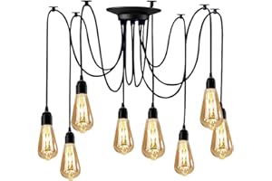 YNXing Edison - Lampadario a sospensione regolabile, colore nero, 1/3/5/6 testa (8 supporti per lampadine)