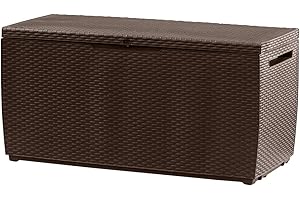 ‎DEUBA Deuba® Auflagenbox Wetterfest Haltegriffe Rollen UV-beständig 310L Garten Balkon Truhe Gartenbox 123x53x58cm Gartentruhe Rattan Optik Keter Braun