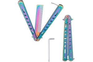HONGECB Butterfly Comb, Steel, Metal Training Comb, Butterfly Knife Trainer, Stainless Steel Butterfly Comb, Folding Comb, Practice Training Comb, Foldable Hair Trimmer for Outdoor Camping, Colourful