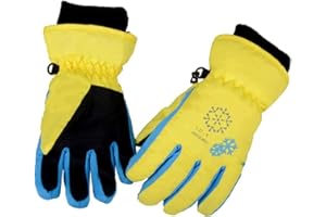 Azarxis Dziecięce rękawice narciarskie Rękawiczki śnieżne dziecięce zimowe termiczne rękawiczki dla dziecka dziewczynki 3-12 lat (01 żółty, S (6-8 lat))