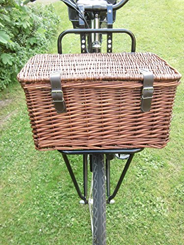Stylisher Retro Bäckerkorb Fahrradkorb Weidenkorb Fahrrad Korb mit zwei Gurten und Deckel (weiß) - 6
