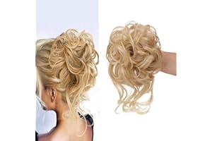 SHANGXIU Haarteil Haargummi Hochsteckfrisuren,Messy Bun Haarteil Lockige Wellige Große Haar Bun Scrunchies Erweiterungen kunsthaar Tousled Updo Haarteile (27T613 Honey Blond Mischen Blond bleichen)