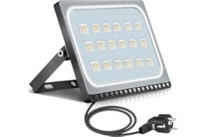 papasbox Reflektor LED 100 W, reflektor budowlany z wtyczką, wodoszczelny IP65, zimna biel 6000 K, idealne oświetlenie ścienne do ogrodu, garażu, hotelu