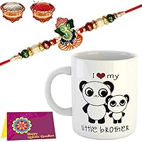 TONKWALAS Printed Coffee Mug, Rakshabandhan Special Card, Roli Chawal, Designer Rakhi, - 1 Piece, Multicolour