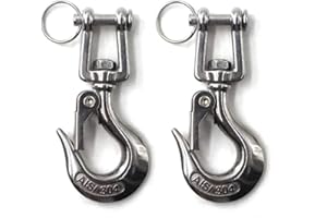 Flomore Gancho de elevación de acero inoxidable 304 con pestillo, gancho de seguridad de elevación resistente, gancho giratorio WLL 350 kg (paquete de 2)