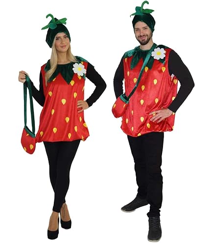 MXYZQDE Erdbeer-Kostüm Set – 2-teilig Mit Hut Und Kleid, Lustiges Gruppenkostüm Für Karneval, Party, Cosplay Und Mottotage, Unisex, Bunt