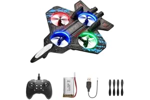 ZIKYNN 2.4GHz Remote Control Airplane – Foam Jet Fighter with LED Lights, 3 Speed Modes, 2 Batteries, 4 Extra Propellers for Kids & Beginner Pilots