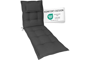 ‎HERLAG Herlag Liegenauflage AVA 190x60x9cm | Extra Dickes Liegepolster 9cm mit Kopfpolster | Polsterauflage für Gartenliege mit Deluxe-Komfort | Öko Tex 100 | Anthrazit