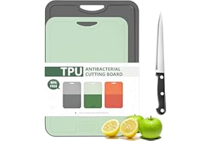 Gintan 2 Pack Flexibles TPU Schneidebrett, BPA-frei, mit Messer- und Saftrille, kratzfeste flexible Schneidebretter für die Küche, spülmaschinenfest, griffiger Griff, rutschfest (Grau+Green)