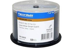 FalconMedia SmartGuard Glossy White Inkjet DVD-R - 16x, 4.7GB, Hub-Printable, Water Resistant - 50 Pack