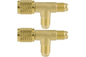 Fukaisu 2pcs Quick Coupler Access Tee, 1/4'' Brass SAE Valves Core Tee Adapter Air Conditioning Parts for R22 R12 R134 Gauge Deep Vacuum Pump Manifold