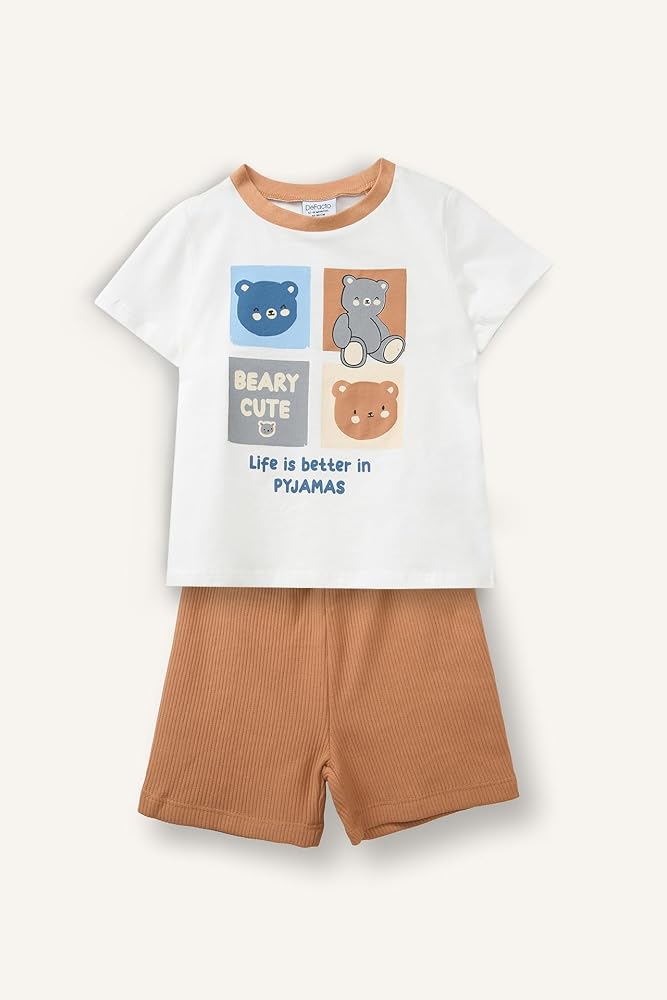 DeFacto%100 Pamuk Baskılı Kısa Kollu Üst Şort Alt 2'li Pijama Takımı Erkek Bebek H5395A526HS