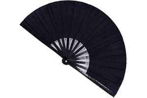 Amajiji Großer Rave Faltbarer Handfächer für Männer/Frauen, chinesischer japanischer Kung Fu Tai Chi Handheld Fan Performance Fan Festival Geschenk Fan Handwerk Fan Faltfan Tanz Fan (Schwarz)