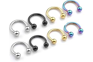 Jovivi 4 Pairs 14G Stainless Steel Horseshoe Nose Ring Septum Tragus Cartilage Earrings Helix Lip Eyebrow Piercing Jewellery,10mm