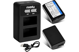 Miady NP-FW50 Akku 1200mAh und Dual LCD Ladegerät, Kompatibel mit Sony A6000, A6500, A6400, A6300, NEX 3/5/7 und SLT-A Series, RX10 usw.