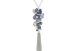 FULU AUTUMN Collier Argent Long pour Femme Sautoir avec Pendentif Perles et Franges Bijoux Fantaisie Cadeau pour Maman