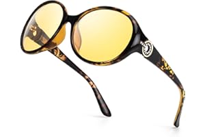 TJUTR Night Driving Glasses for Women, Polarised Anti-glare Night Vision Glasses, Yellow Oversized Night Time Driving Glasses