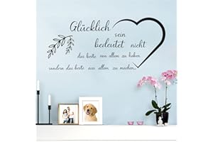 ANHUIB Glücklich Wandtattoo Wandaufkleber Inspirierende Schwarze Wandsticker Sprüche Zitate für Wohnzimmer Wanddeko Wandaufkleber Mit Text Wandtattoo Schlafzimmer Erwachsene Wandsprüche zum Aufkleben