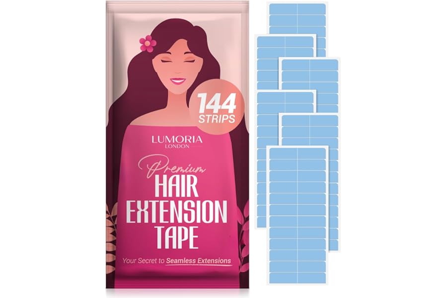 LUMORIA 144 Pcs Hair Extension Tapes Double Sided Ultra Hold - Tape Hair Extensions, Tape Extensions Hair Tape, Hair Tapes, Tape-In Extension Retape, 4 x 0.8cm Pre Cut Tabs