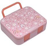 Vagonlife Bento 1000ml Lunchbox Tek Katlı 3 B&ouml;lmeli Kulplu ABS Plastik &Ccedil;ocuk Sefer Tası Yemek Kutusu (Pembe)