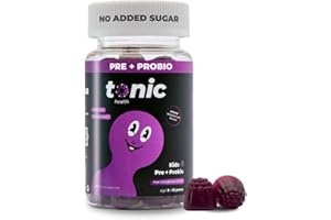 Tonic Health Kids Probiotic Gummies - 2 in 1 Prebiotics & Probiotics for Kids, No Added Sugar, Digestive System, Gut Health, Immune System, Ages 3-12, Vegan, Blackcurrant, Month Supply (60 Count)