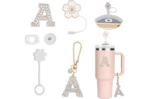 6PCS Personalisierte Tumbler Zubehör für Stanley Cup,Stroh Cover,Initialen Dekorationen für Tumbler,Buchstaben Aufkleber,Buchstaben Charm und Leck Stopper für Stanley Cup (A)